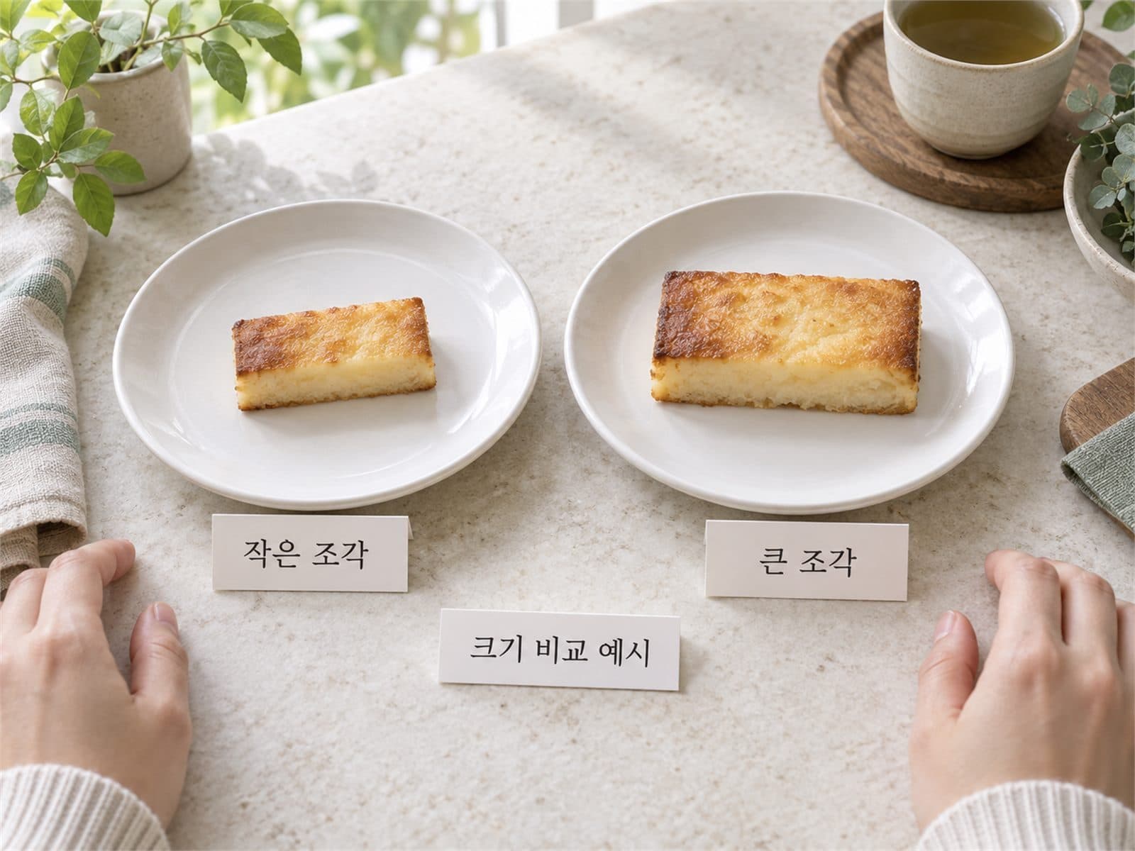 버터떡 작은 조각 큰 조각 크기 비교