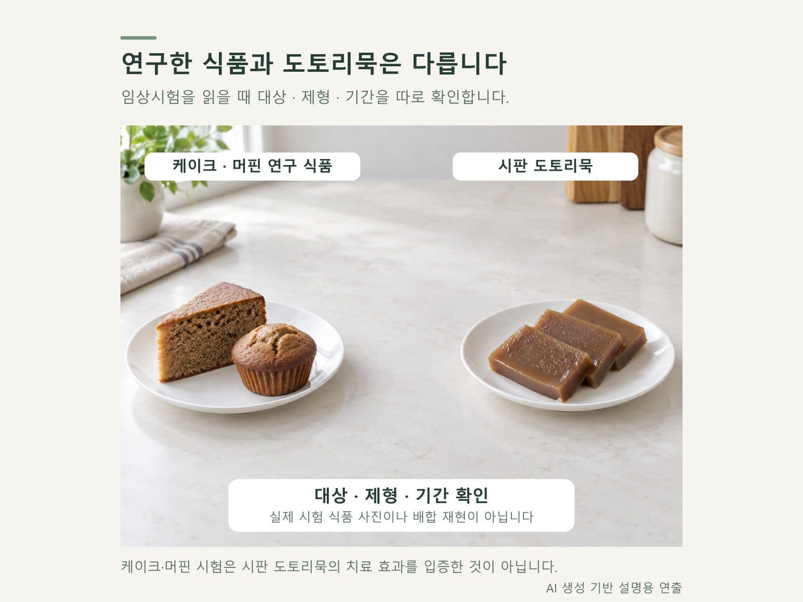 임상시험 식품과 도토리묵을 분리한 연구 해석 도식