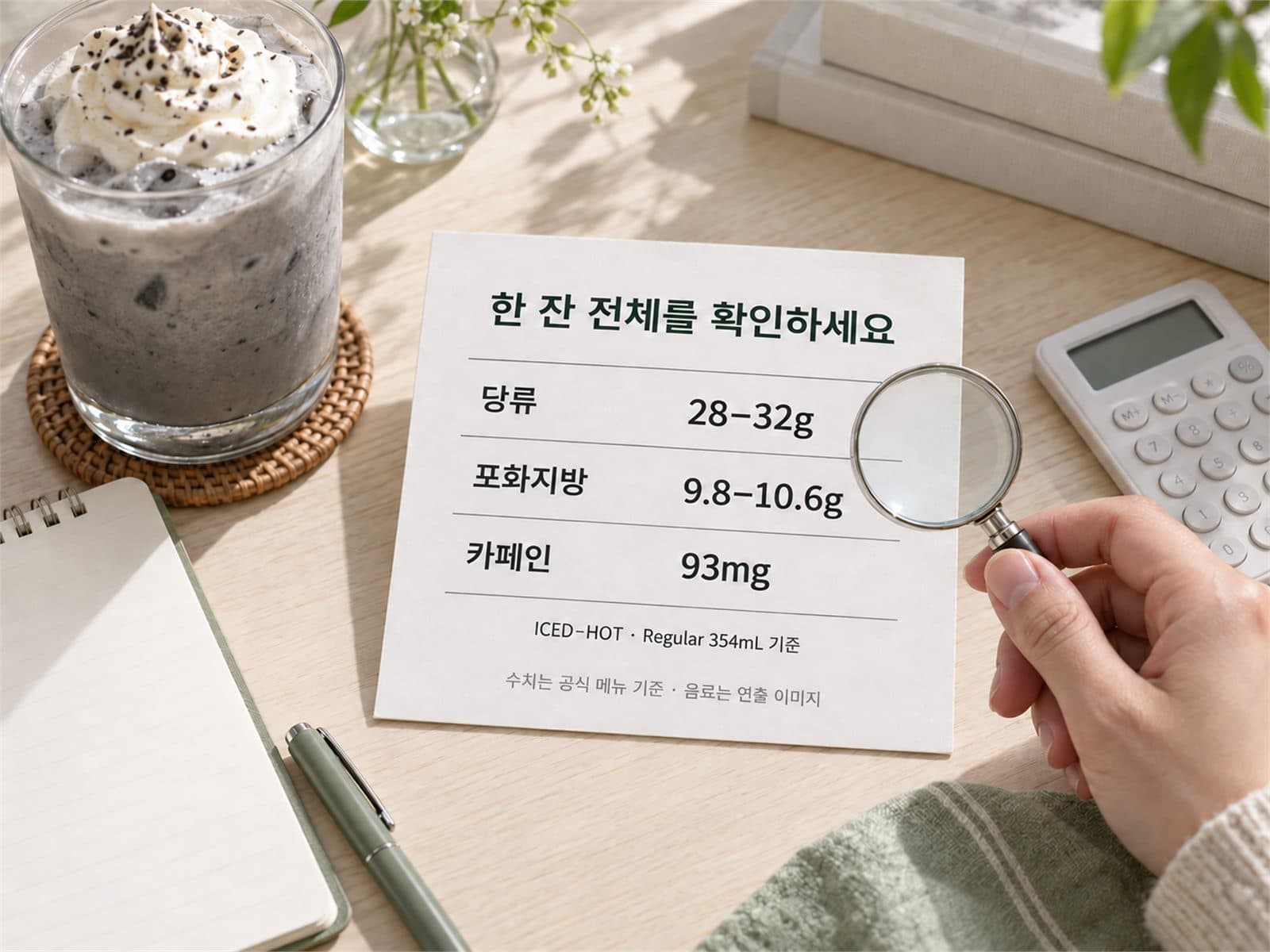 흑임자 라떼 당류 포화지방 카페인 확인