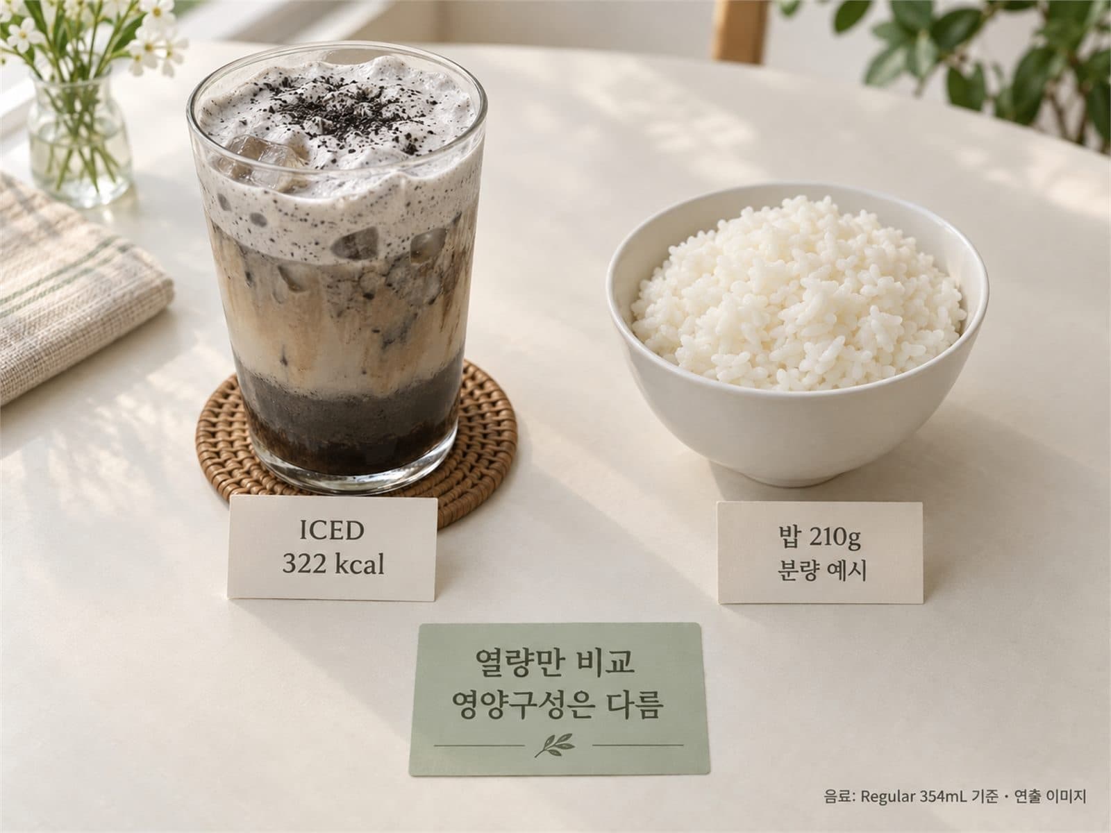 흑임자 라떼 322칼로리와 밥 한 공기 열량 비교