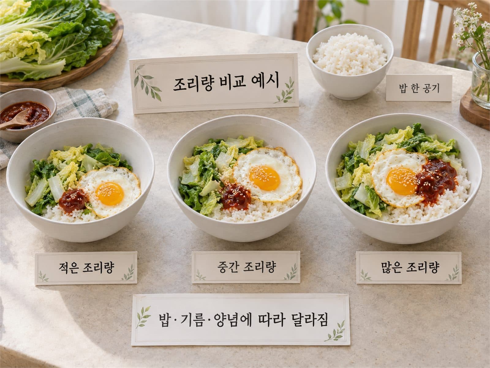 봄동비빔밥 한 그릇 500에서 650칼로리 계산