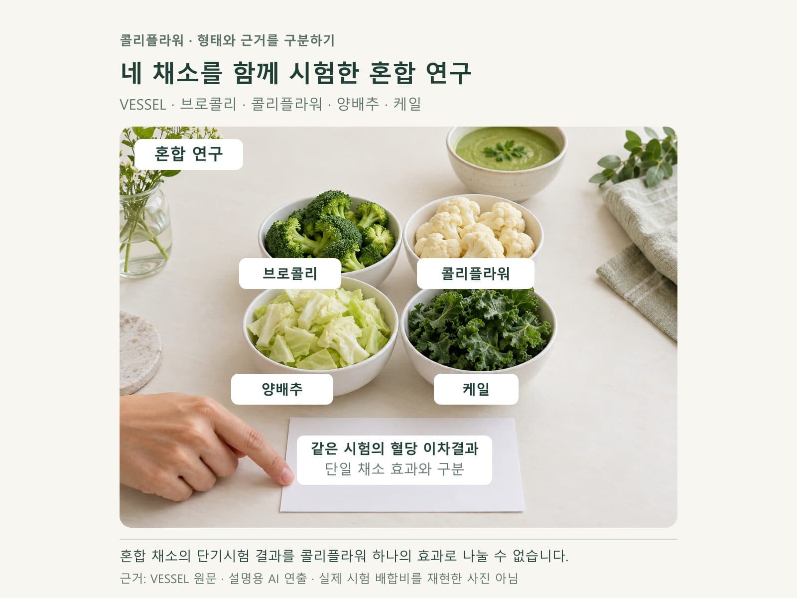 VESSEL 혼합 채소 연구에 사용된 네 채소의 구성