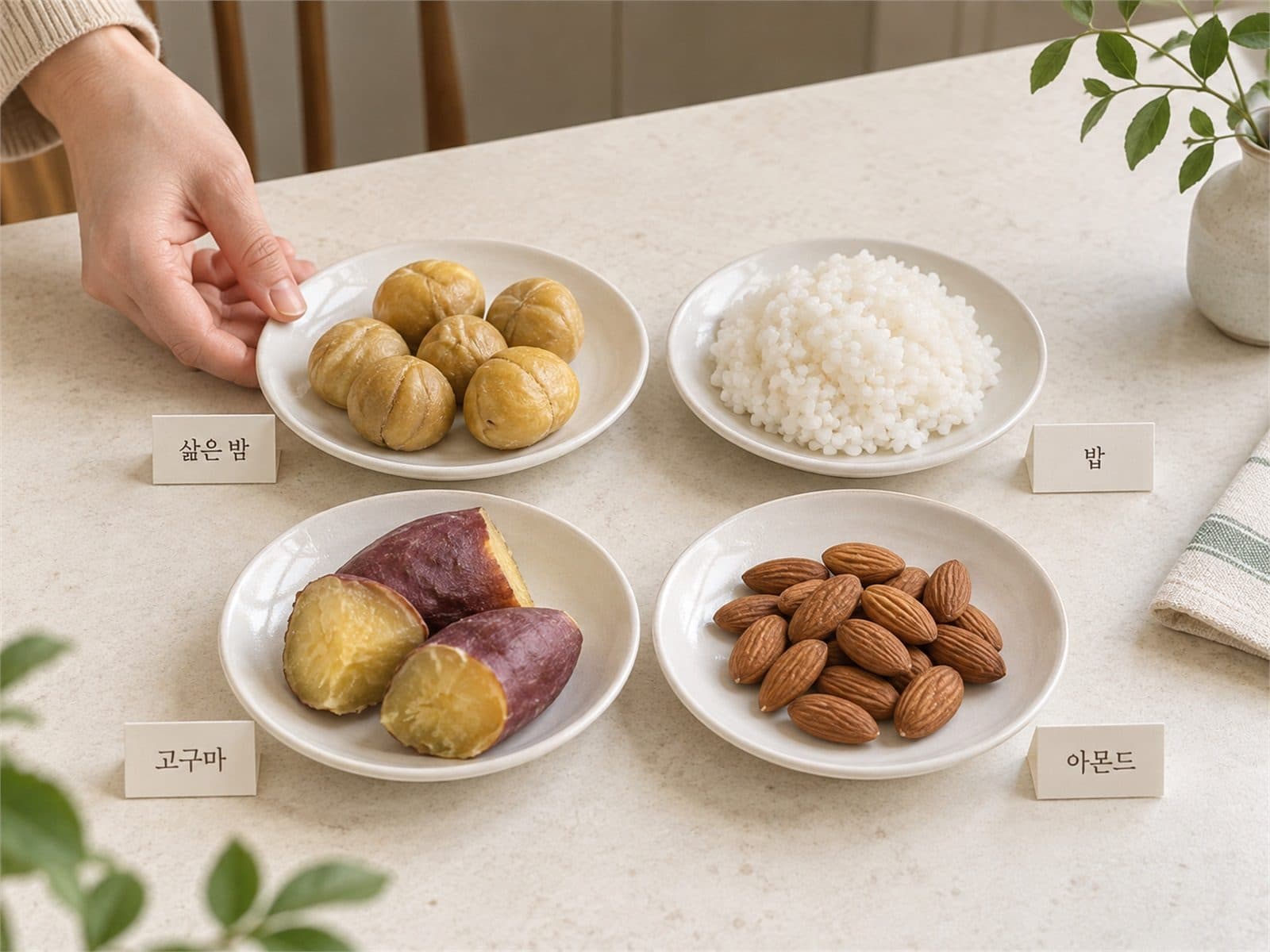 밤 밥 고구마 아몬드의 식사 역할 비교