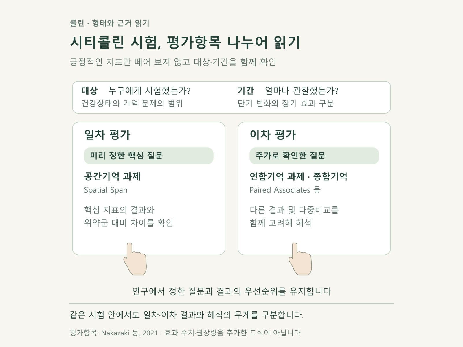 시티콜린 시험의 일차와 이차 기억 지표를 나누어 읽는 자료