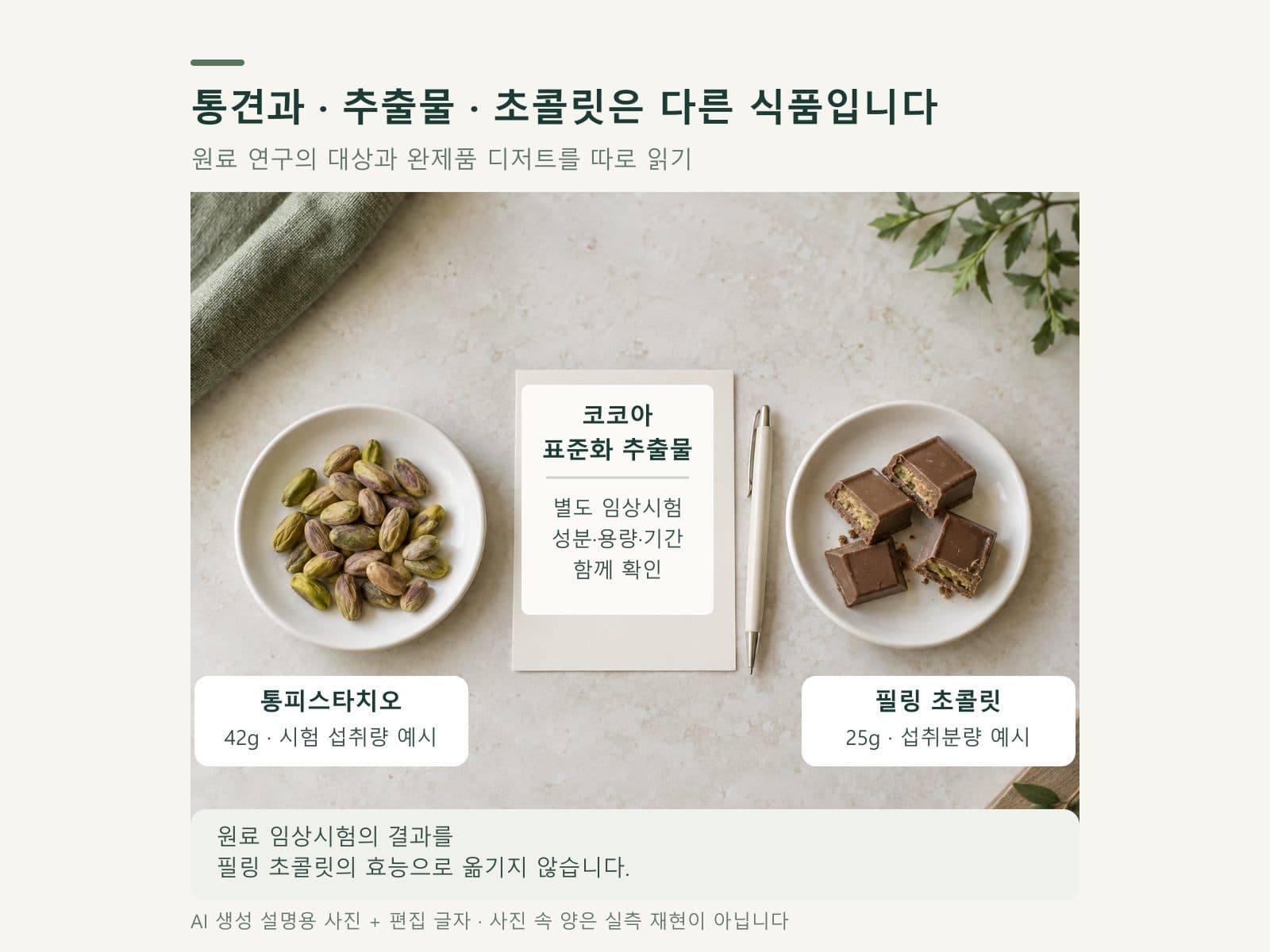 통견과 시험과 코코아 추출물 시험을 완제품 초콜릿과 구분하는 비교