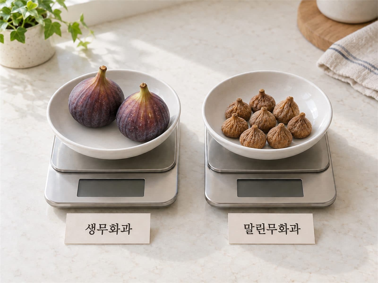 생무화과 말린 무화과 같은 무게 개수 비교