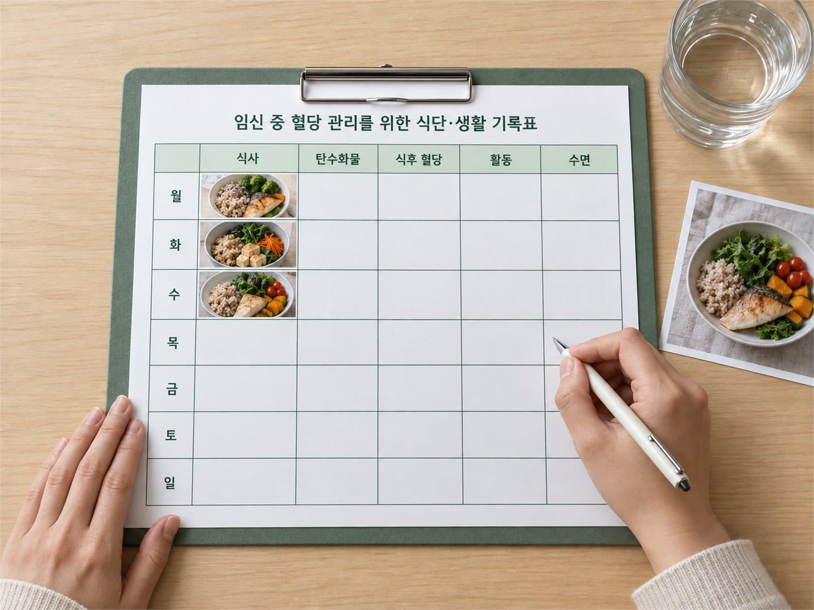 임신성 당뇨 7일 식사 혈당 활동 수면 기록표