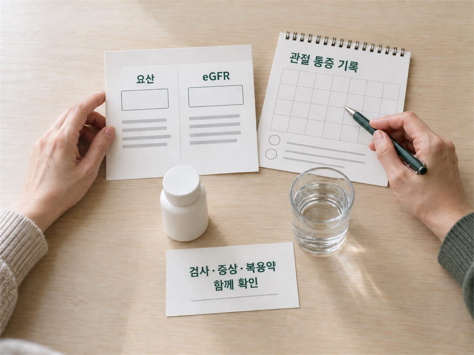 통풍 요산 검사 신장기능 발작일지 약물관리