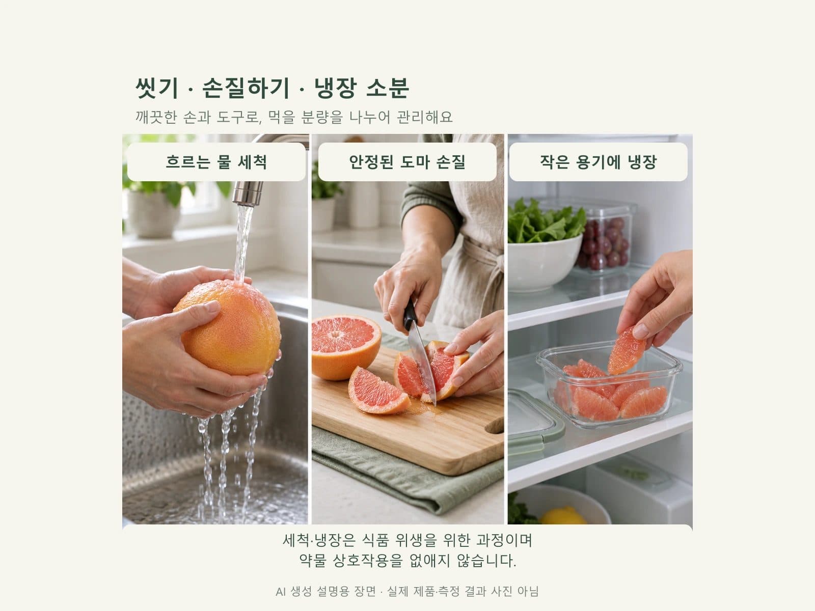 자몽 세척과 과육 손질 및 냉장 소분