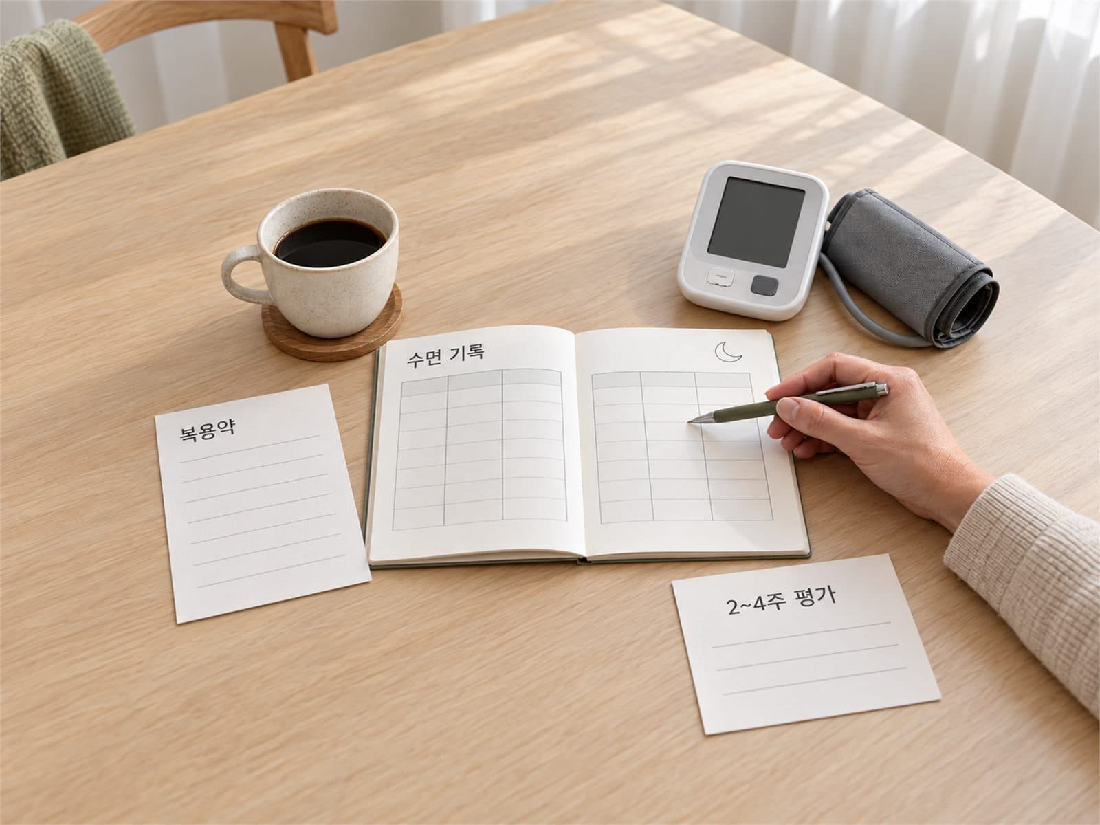 L테아닌 카페인 수면제 혈압약 수면일지 확인