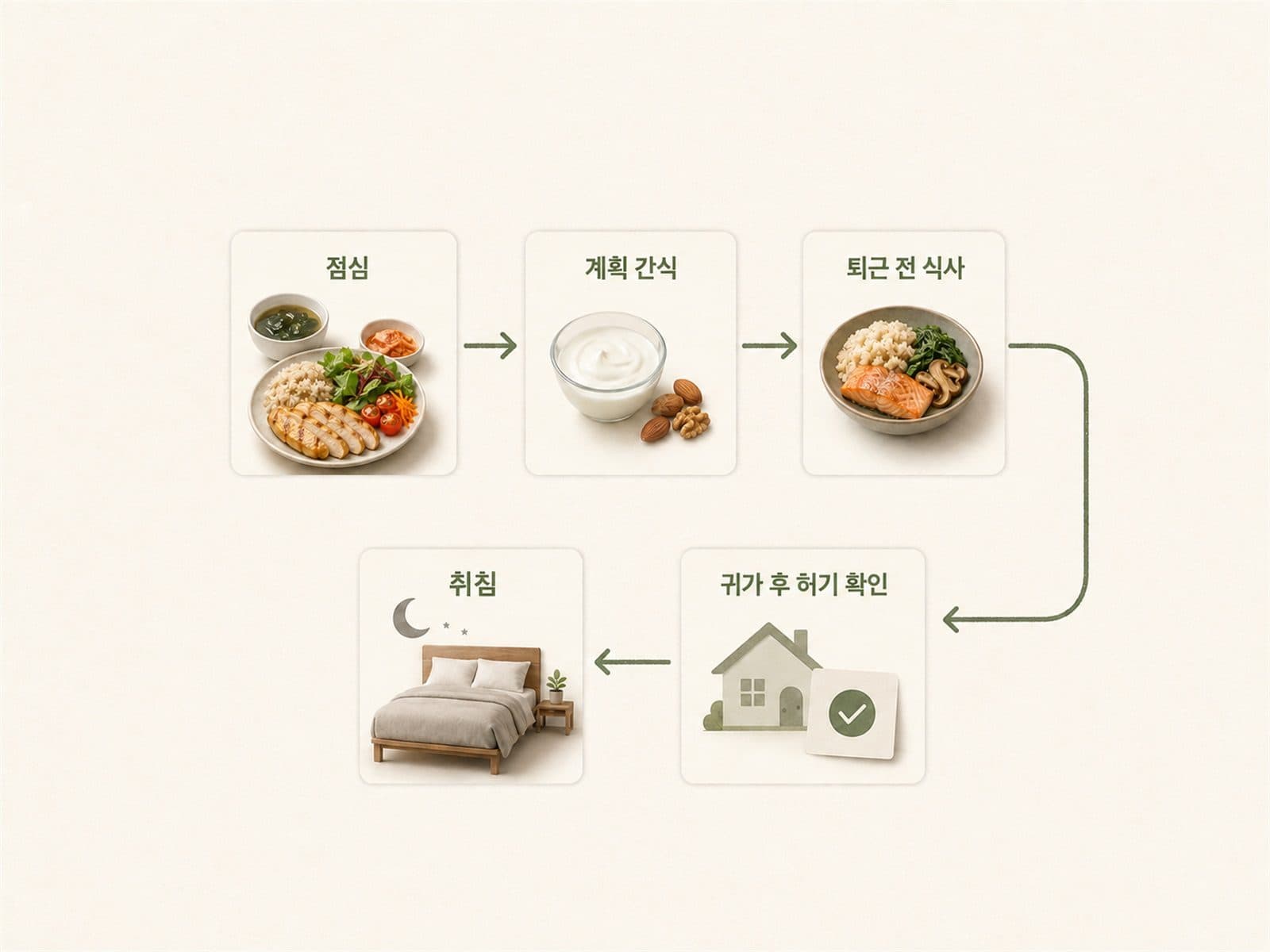 야근일 점심 계획 간식 퇴근 전 식사 귀가 후 허기 확인 취침 타임라인