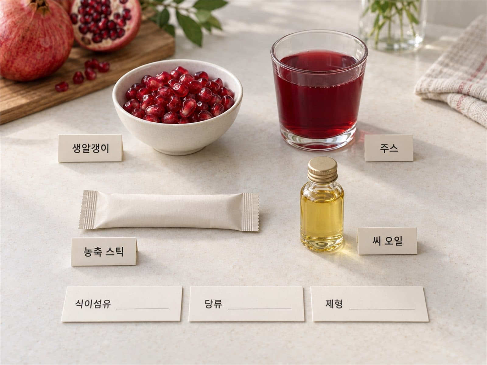 생석류 석류주스 농축액 석류씨오일 비교