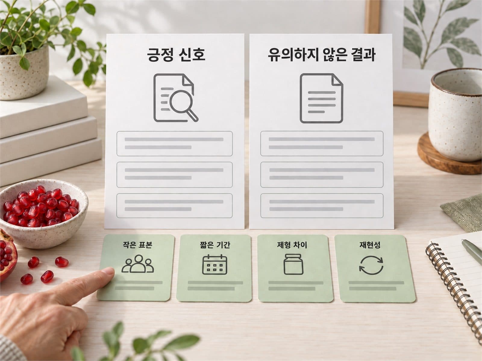석류 갱년기 무작위시험의 긍정 결과와 한계 비교