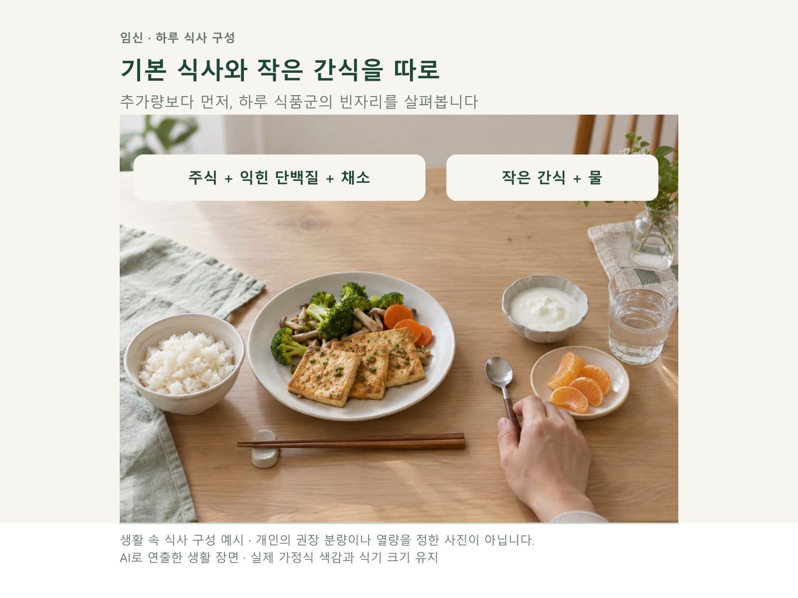 기본 식사와 별도로 준비한 작은 간식과 물