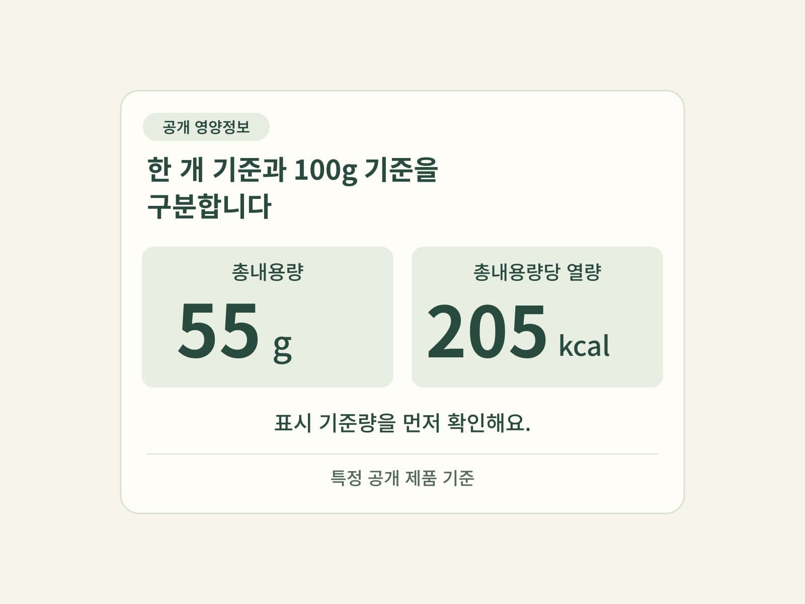 소금빵의 총내용량과 한 개 영양정보를 확인하는 카드