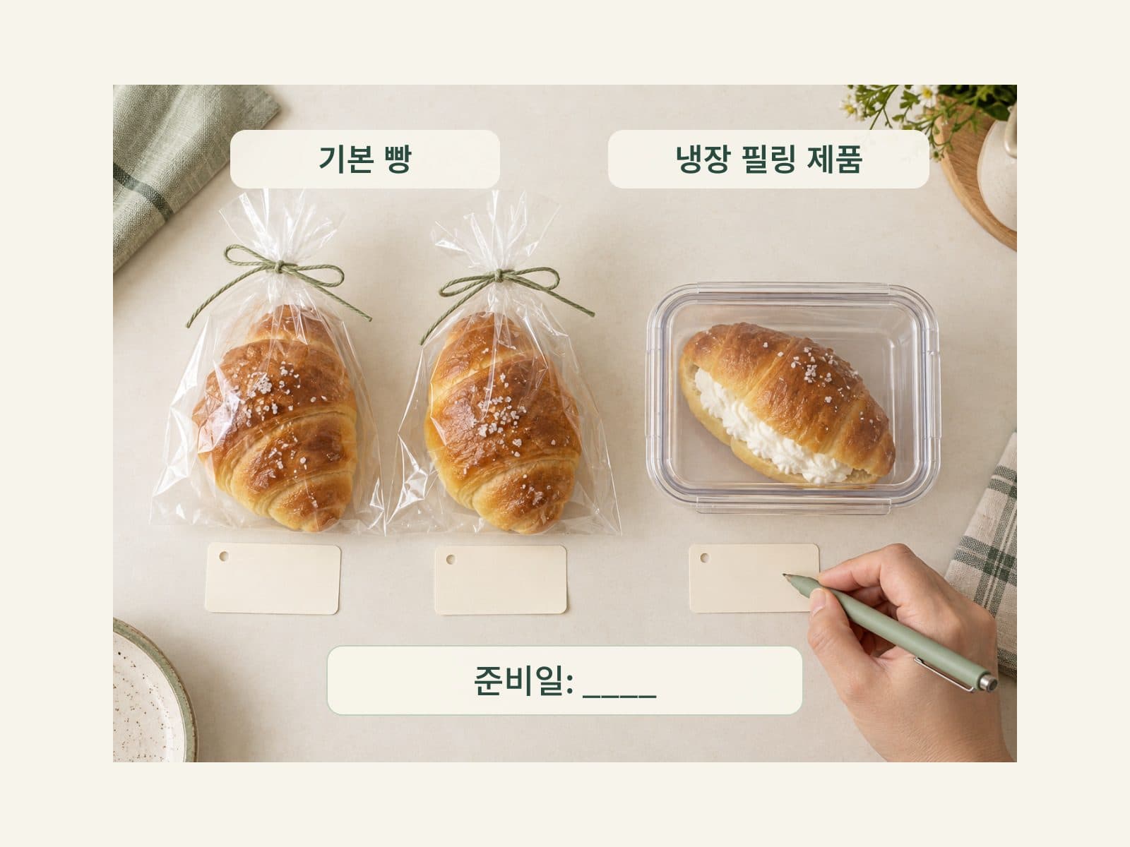 먹을 양별로 나눈 소금빵과 별도로 표시한 냉장 필링 제품