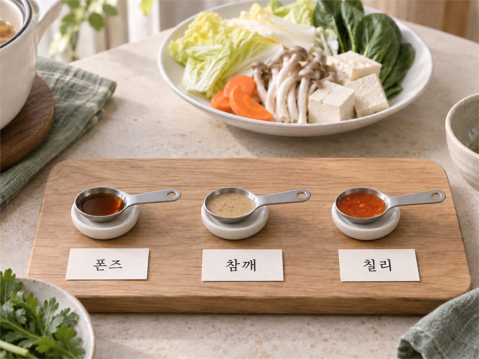 샤브샤브 폰즈 참깨소스 칠리소스 비교