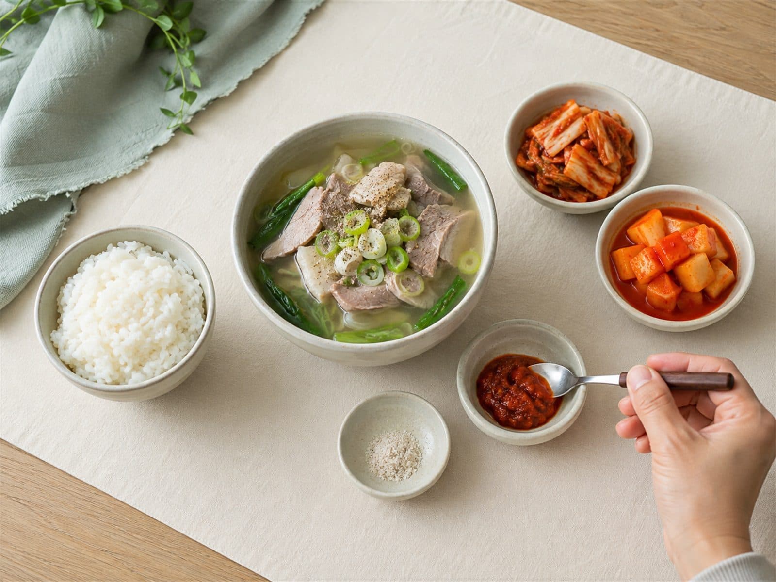 국밥 국물과 밥 김치 양념장의 나트륨 공급원을 나눈 한 끼