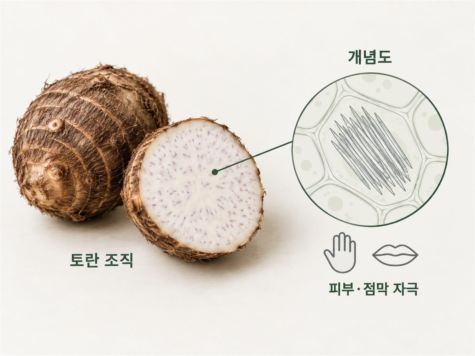 토란 바늘 모양 옥살산칼슘 라피드 피부 입안 자극