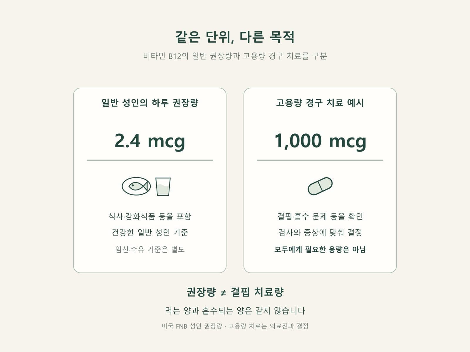 비타민 B12 2.4마이크로그램 1000마이크로그램 비교