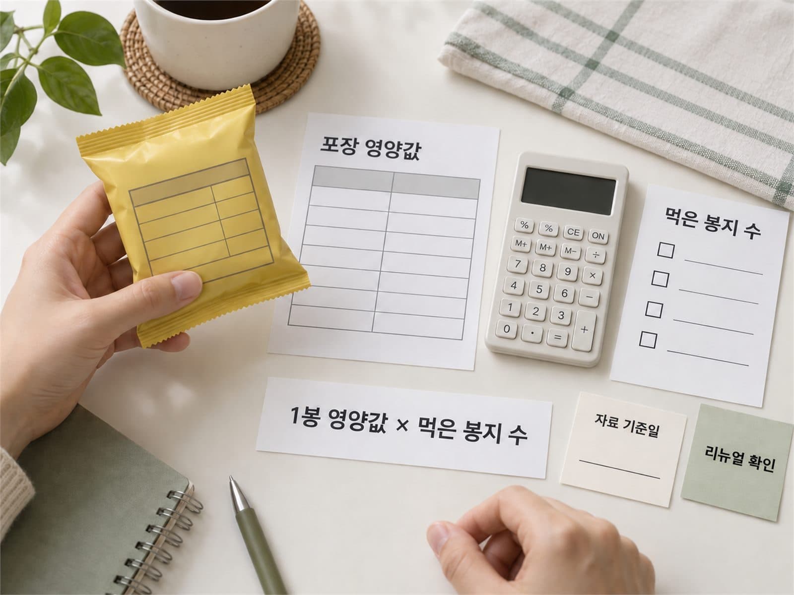 황치즈칩 영양표와 봉지 수 계산식