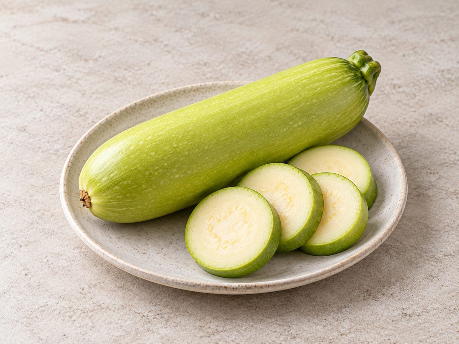 애호박 원재료와 단면을 가까이 배치한 정물