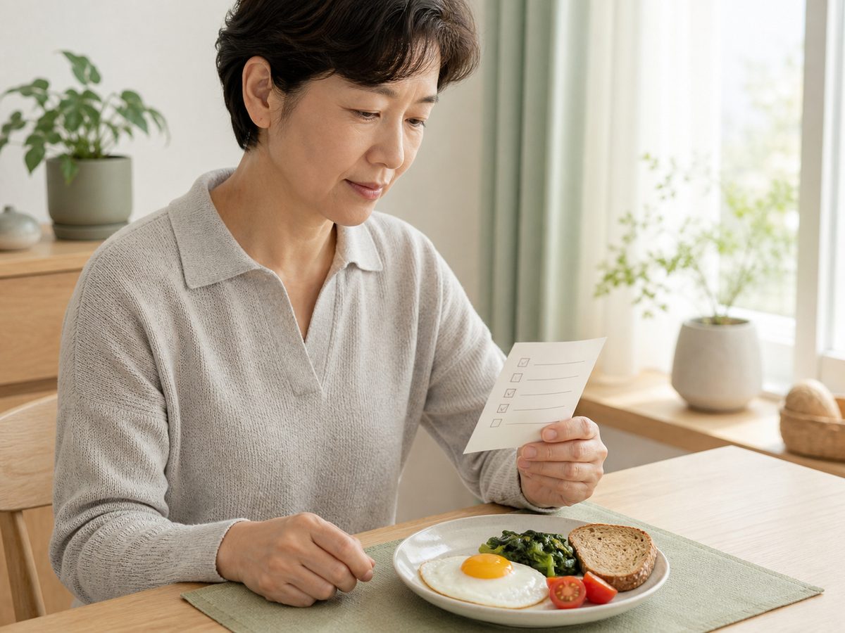 자신의 건강 상태에 따라 계란 섭취 기준을 확인하는 소비자