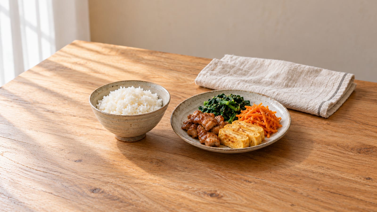밥과 반찬을 담은 저녁 식탁
