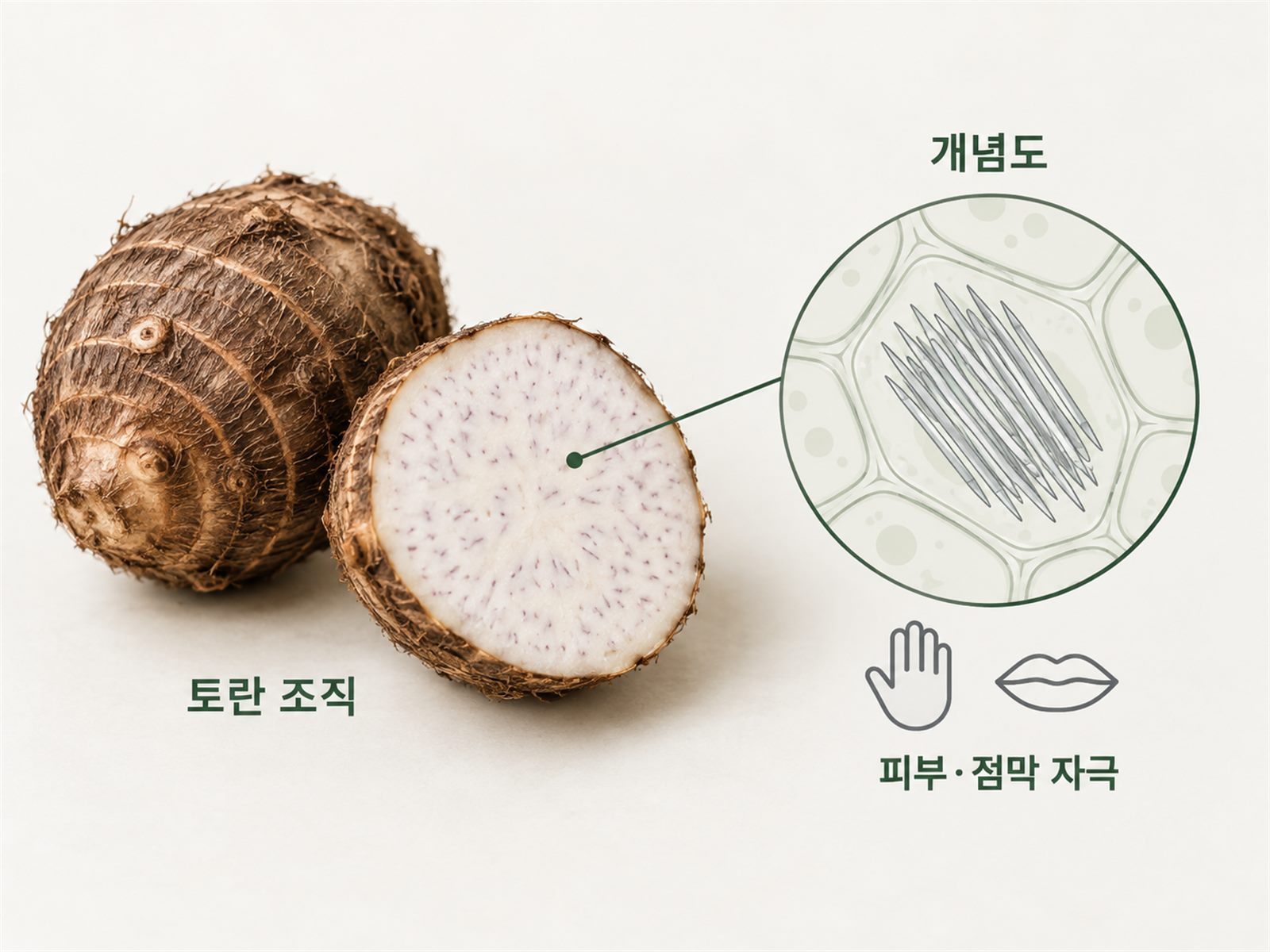 토란 바늘 모양 옥살산칼슘 라피드 피부 입안 자극